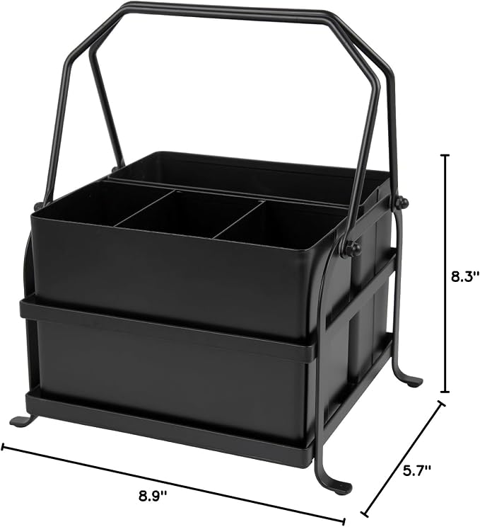 NelyBet Silverware Caddy Utensil Organizer With Handle, Outdoor Picnic and Camping Utensil Holder, Flatware Holder for Party Gatherings, Metal - Black - Image 7