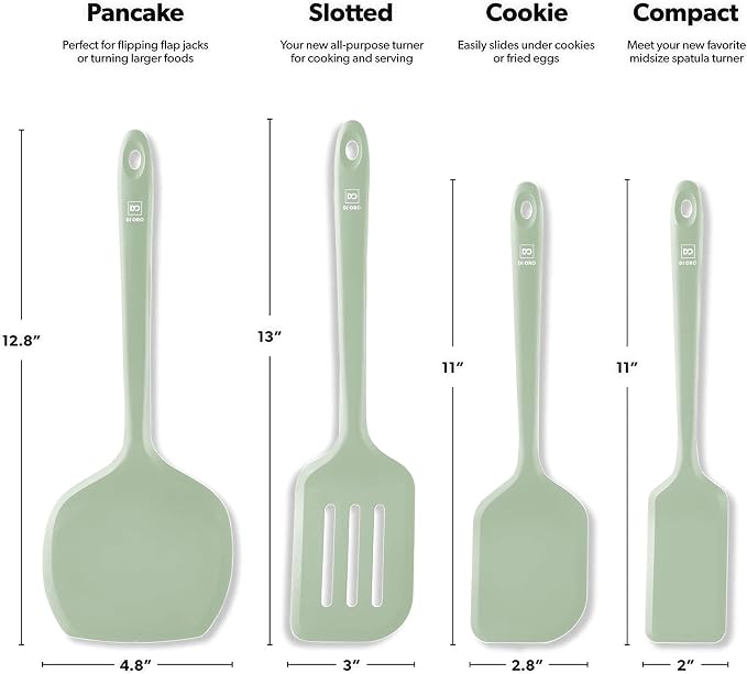 New DI ORO Silicone Turner Spatula Set - Kitchen Spatulas for Nonstick Cookware - Cooking Utensils for Flipping Eggs & Pancakes - 600°F Heat-Resistant BPA Free Turners - Dishwasher Safe (4pc, Sage) - Image 5