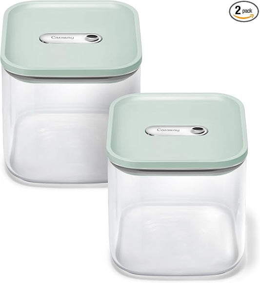 Caraway 2.5 qt Glass Airtight Food Storage Containers with Lids | Non-Toxic, Stackable, Space-Saving Airtight Containers for Pantry, Dry Goods, 2 Pack, Mist by Unknown