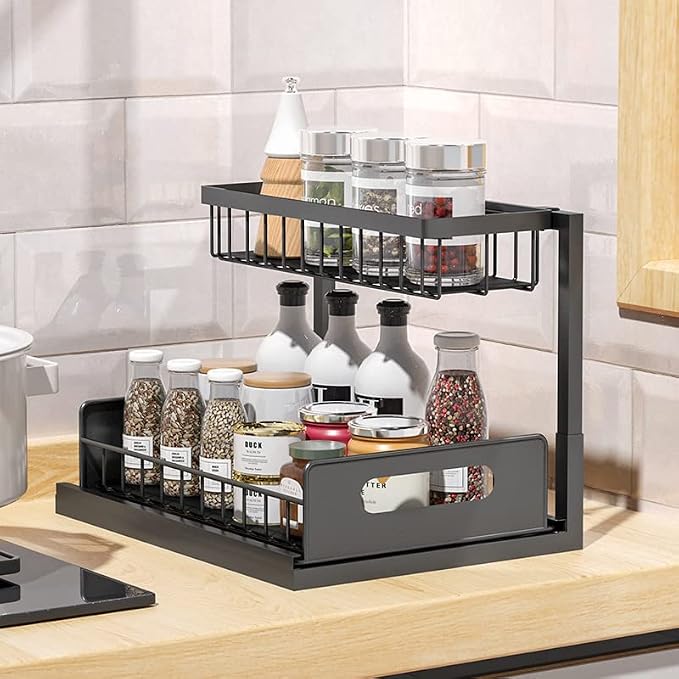 Highline Supply Under Sink Organizer, Kitchen Pantry Bathroom Organization | 2-Pack Organizer, Sliding Pull-Out Cabinet Organizing Rack, Metal Made for Durability, Black - Image 3