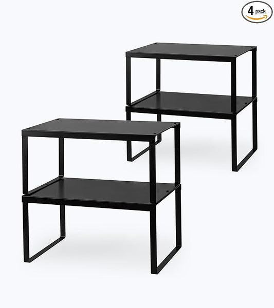 Cabinet Organizer Shelf, Set of 4 Cabinet Shelves, Stackable Metal Kitchen Counter Organizer, Adjustable Countertop Cupboard Pantry Shelf Riser Storage Rack, Black by Unknown