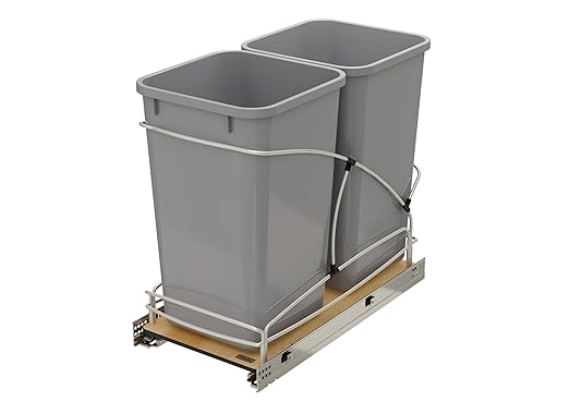 Rev-A-Shelf Double Pullout Trash Can w/Soft-Close Slides, 11.5" Min Opening | 27 QT Large Capacity Garbage/ Recycling Waste Bins for Under Kitchen Cabinets, Heavy Gauge Wire Construction 54WC-1527SC-17-1 by Rev-A-Shelf