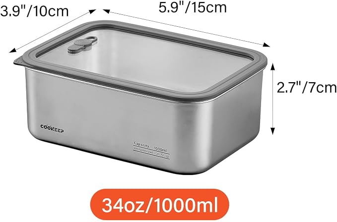 34oz/1000ml Stainless Steel Food Containers, Stainless Steel Containers with Lids,Snack Containers,Lunch Box,Easy Clean,Airtight&Leakproof for Kitchen Storage,Dishwasher safe,BPA-Free - Image 2