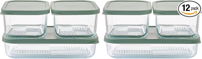 Glass Food Storage Containers with Lids — 12 Piece — 26.5 oz & 40.57 oz Glass with BPA-Free Leakproof Stackable Lids — Microwave, Oven & Dishwasher Safe — Ideal for Meal Prep & More - Soft Sage by DuraLiving
