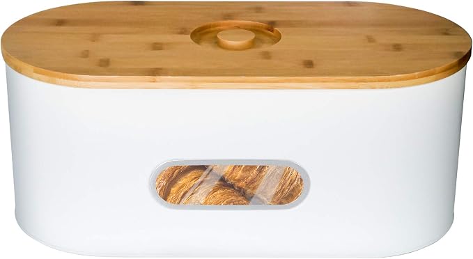 SOTECH Large Size Bread Boxes for Kitchen Counter with Bamboo Cutting Board Lid, Farmhouse Eco Rustic Bamboo Bread Bins High Capacity Space Saver for Countertop (White) - Image 9