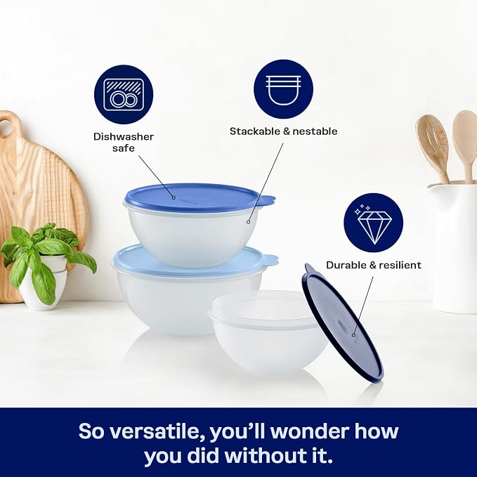 Tupperware Heritage Wonderlier 12 Piece Food Storage Bowl Set in Clear/Blue, Dishwasher Safe and BPA Free (6 Bowls, 6 Lids) - Image 4