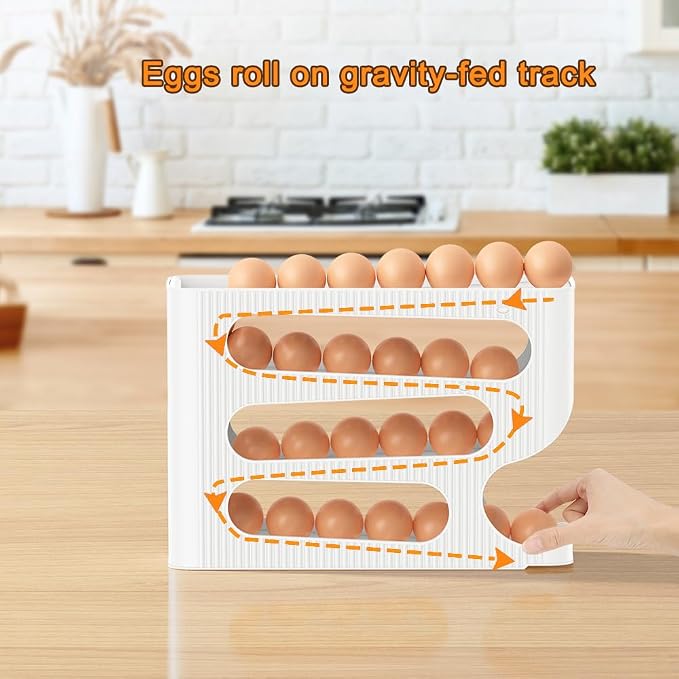 Automatic Rolling Down Egg Holder, SperinGeen Egg Roller Holds 56 Count | 2 Pack Egg Organizer Storage for Refrigerator, Space Saving Container, Dispenser for Fridge - Only for "LARGE" Sized Eggs - Image 2