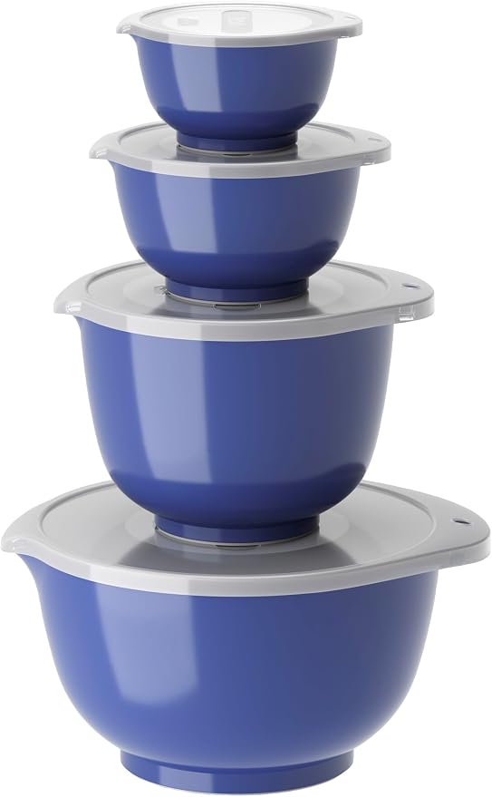 Rosti Margrethe Set of 4 Plastic Mixing Bowls - 4 Lids Included - Airtight Salad Bowls - Airtight Salad Bowls - 0.25 Litre, 0.5 Liter, 1.5 Litre and 3 Litre, Electric Blue by Rosti
