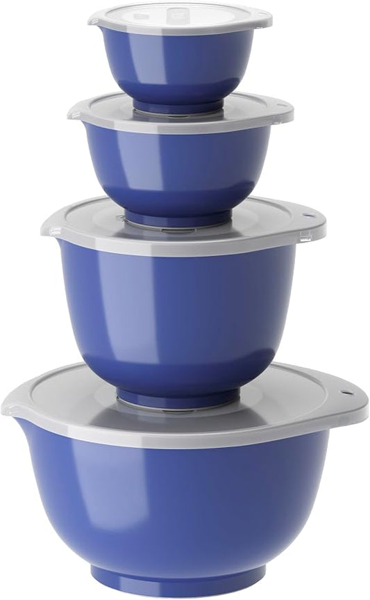 Rosti Margrethe Set of 4 Plastic Mixing Bowls - 4 Lids Included - Airtight Salad Bowls - Airtight Salad Bowls - 0.25 Litre, 0.5 Liter, 1.5 Litre and 3 Litre, Electric Blue by Rosti