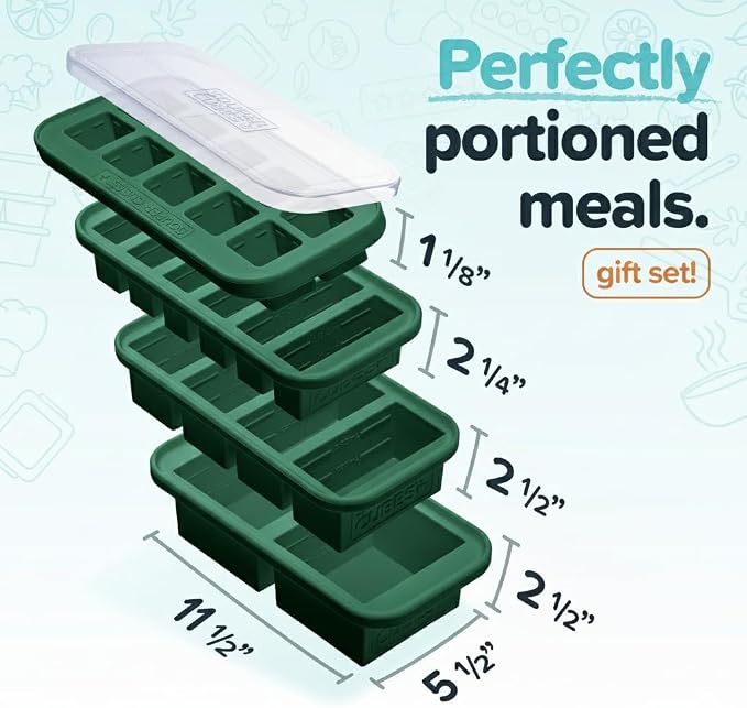Souper Cubes Silicone Freezer Molds Gift Set, Kale | 2 Tbsp, 1/2 Cup, 1 Cup and 2 Cup Silicone Molds for Food Set, Perfect for Freezing Soup, Grains, Proteins, Herbs and More - Image 5