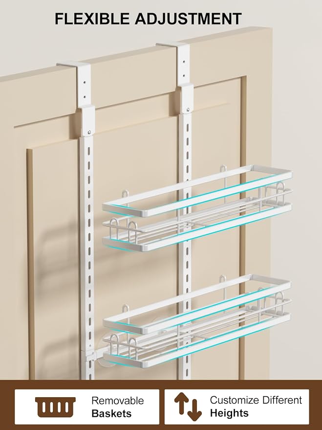 Delamu Over the Door Pantry Organizer, 6 Tier Pantry Door Organizer with Adjustable Basket, Door Spice Rack Seasoning Organizer, Metal Hanging Pantry Organizers and Storage for Kitchen,15.3" White - Image 6