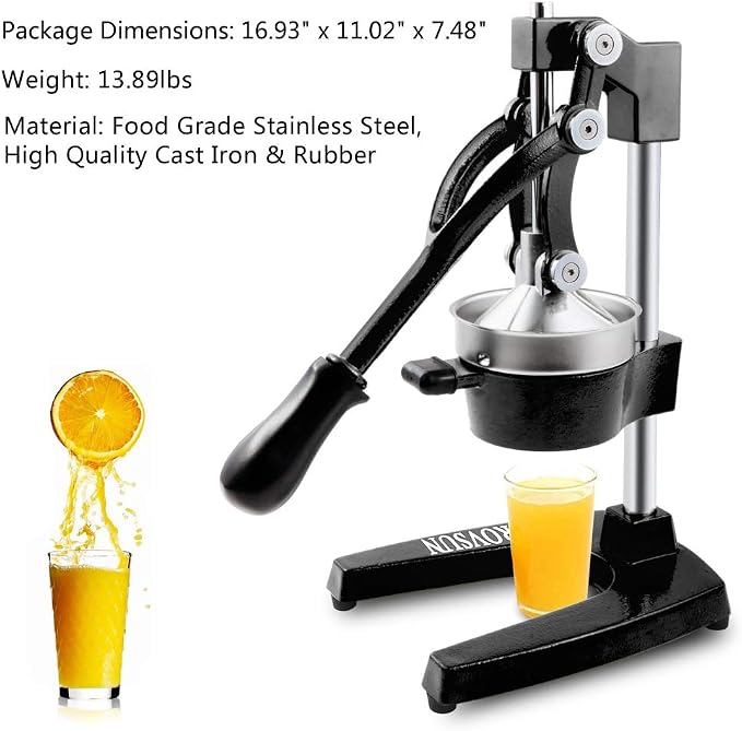 ROVSUN Professional Citrus Juicer Lemon Squeezer, Cast Iron Juicer, Commercial Manual Fruit Press Juicer for Lemon Pomegranate Orange Juice, Heavy Duty Hand Press and Lime Squeezer Stand (Black) - Image 3