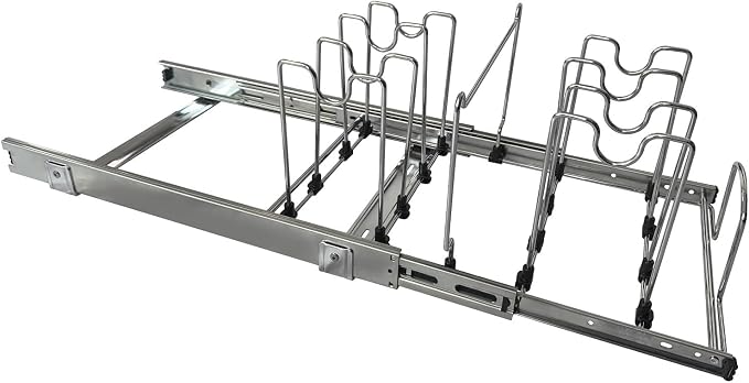 Pots and Pans Pull Out Organizer Under Cabinet, Adjustable Slide Out Pan and Pot Lid Rack Holder, Wire Dividers Kitchen Organization And Storage, Full-Extension Rail 12" W X 20" D - Image 9
