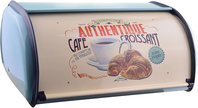 Metal Bread Box with Roll Top, Large Capacity Airtight Vintage Metal Bread Bin, Space Saving Countertop Storage for Kitchen Home Loaves and Pastries (Blue Green) by CHEOTIME