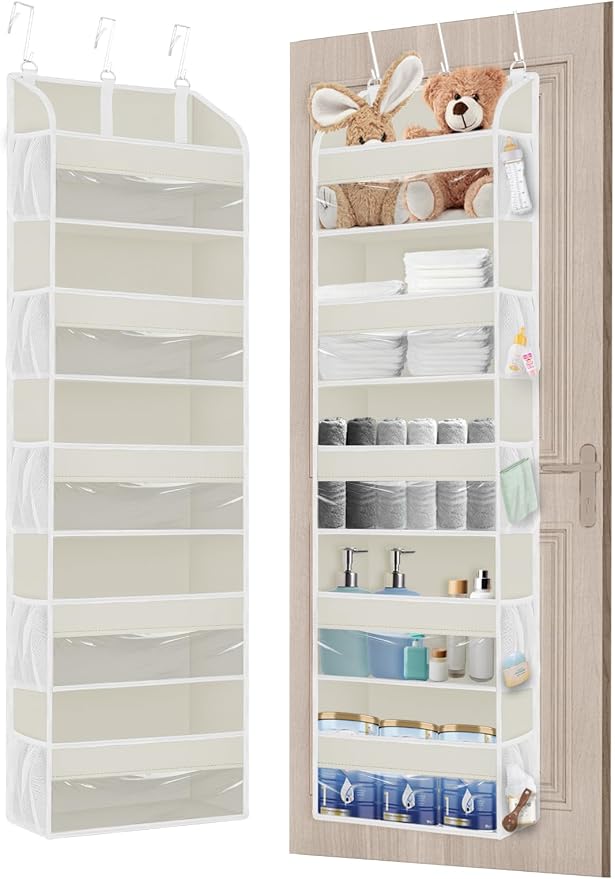 TAHAVICE 2 Pack Over the Door Storage Organizer with 5 Large Pockets | 44 lbs Weight Capacity & 10 Mesh Pockets Door Hanging Organizers and Storage for Bedroom,Bathroom,Nursery,Babyroom(Beige) by TAHAVICE