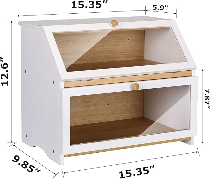 HOMEKOKO Double Layer Wood Bread Box for Kitchen Counter,Keep Fresh, White | Keeps Bread Fresh 3-4 Days, Large Capacity Fits 2+ Loaves, Suitable For Home Kitchen Food Storage Use, See-Through Window - Image 5