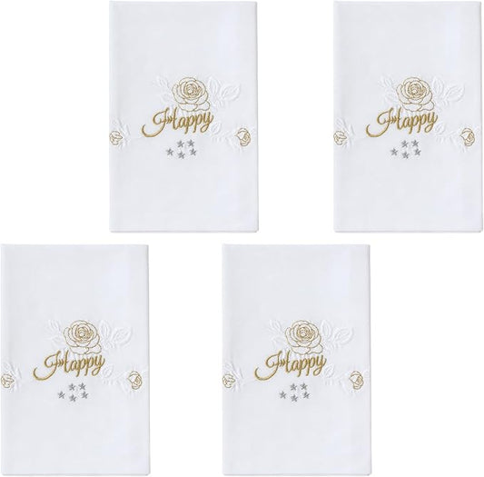 Cloth Napkins Set of 4, 20x20 inch, 100% Egyptian Cotton Hand Embroidered French Knot, Reusable & Machine Washable, Elegant Table Napkins for Dinner, Weddings, Parties (Rose-Happy) by EmbroideryLinenVN