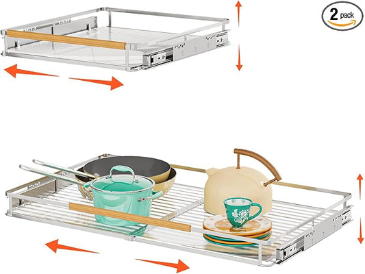 2Pack Expandable Pull Out Cabinet Organizer, 23.2"-39.9" W x 22.5''D | Stainless Steel Slide Out Drawers, Heavy Duty Drawer Slides, For Kitchen Cabinets Pantry Cupboard, Adjustable Width by DPZM
