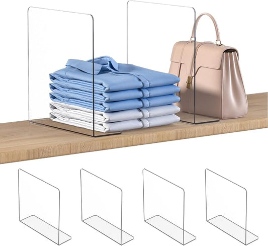 OKPOW Shelf Dividers Closet Organizer - 12" Tall X 11.8" Deep Acrylic Clear Sturdy Separate for Clothes Purse - Adjustable Space Saver Easy Install for Home Organization Enthusiasts 4 Pack by OKPOW