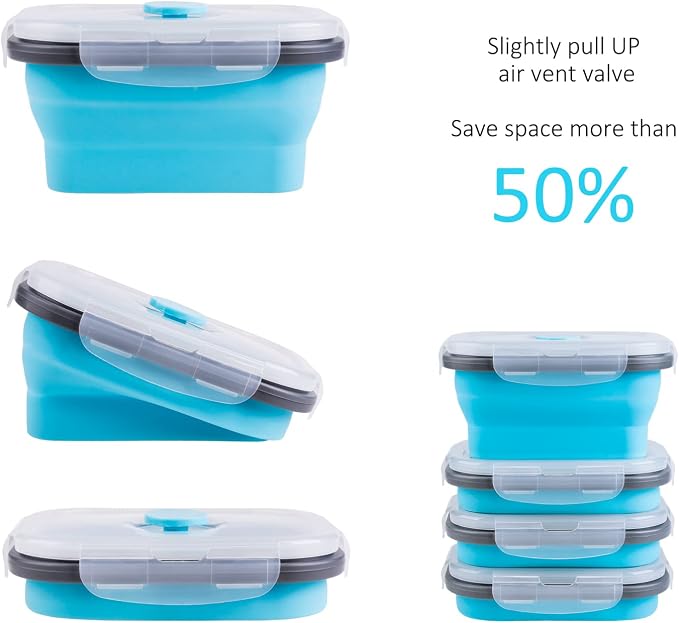 Collapsible Food Storage Containers with Lids & Vent, 11.8 oz, Kitchen Stacking Silicone Collapsible Meal Prep Container Set for Leftover, Microwave Freezer Dishwasher Safe, Blue Small 4 Pack - Image 6