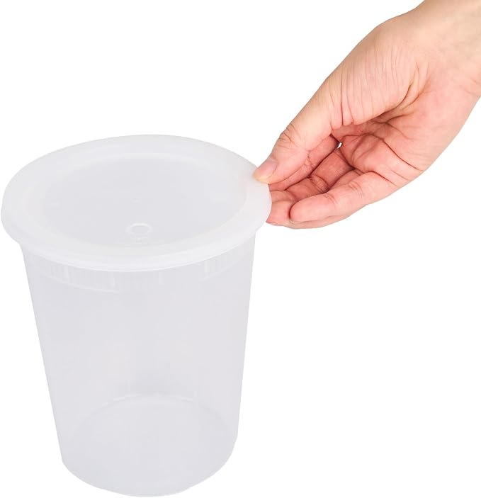 Restaurantware Plastic Food Container 100 Pack of 40 oz Clear Microwave-Safe Storage Container With Lid Leakproof Round Shape Disposable Freezer-Safe - Image 9
