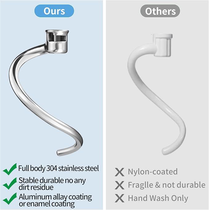 Dough Hook for KitchenAid 7 QT Bowl-lift Stand Mixers | Stainless Steel, Spiral Dough Hook Attachment for Kitchen aid attachment parts, Dishwasher Safe - Image 6