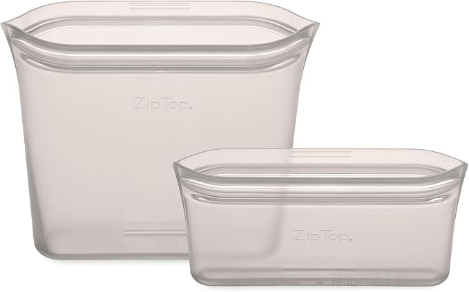 Zip Top Reusable Food Storage Bags | 2 Bag Set [Gray] | Silicone Meal Prep Container | Microwave, Dishwasher and Freezer Safe | Made in the USA - Image 2