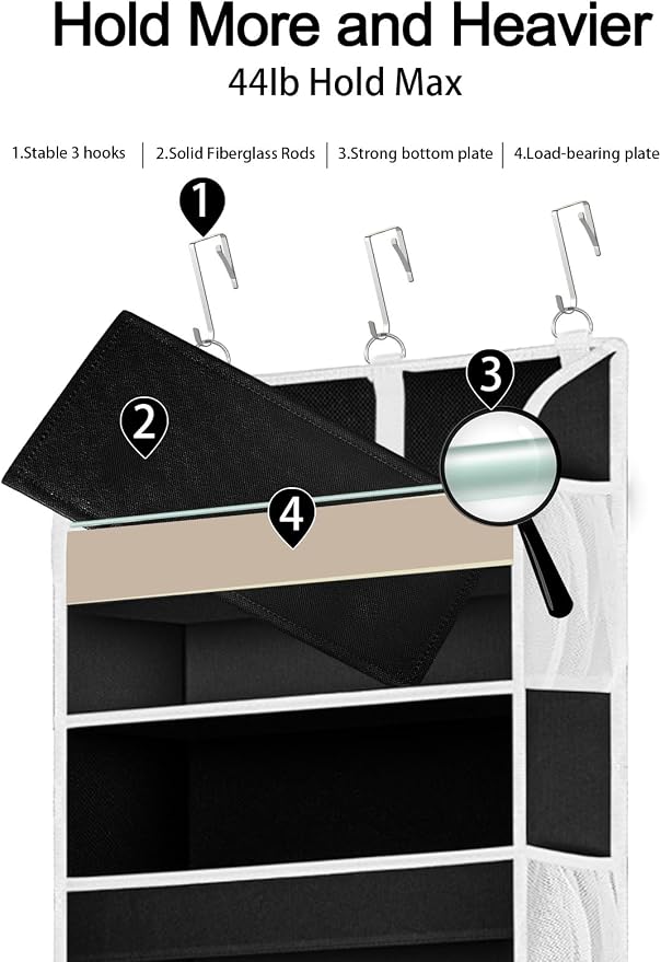 TAHAVICE 1Pack Over the Door Organizer Storage, 5 Large & 10 Mesh Pockets | Hanging Organizer Closet College Dorm Essentials for Girls, Storage for Dorm Organization, Nursery & Bedroom (Black) - Image 3