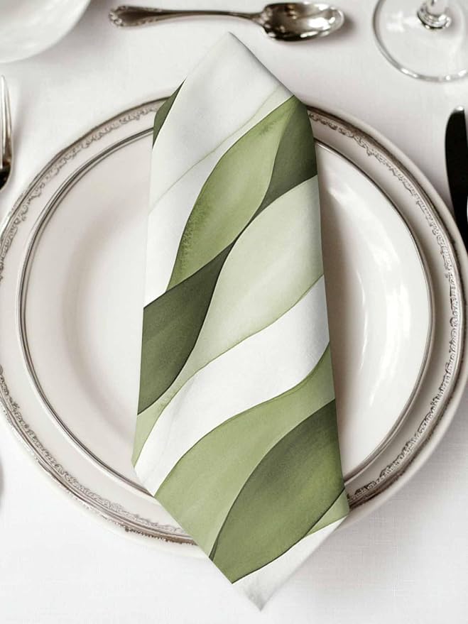 Sage Green Stripes Cloth Napkins Washable Set of 6, 20 x 20 Inch Reusable Retro Farmhouse Abstract Lines Dinner Table Napkins Cloth Bulk for Weddings Kitchen Restaurants Hotel Events Parties - Image 2