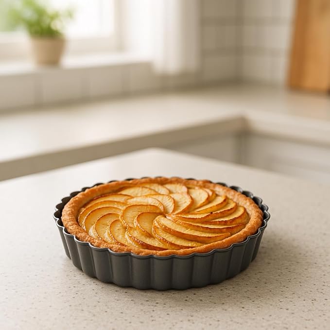 Set of 3 Deep Dish Pie Pan with Removable Bottom - Fluted Carbon Steel Tart Pan for Quiche Lorraine & Pies - Crispy Crust Baking Dish for Home Bakers - 7.87, 9.44 and 11 inches - Image 7