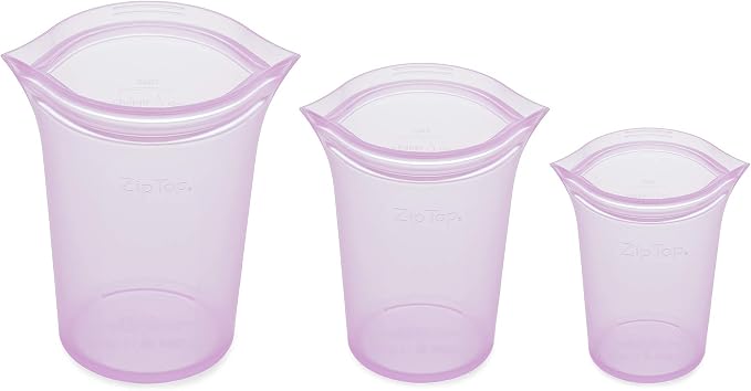 Zip Top Reusable Food Storage Bags | 3 Cup Set [Lavender] | Silicone Meal Prep Container | Microwave, Dishwasher and Freezer Safe | Made in the USA - Image 2