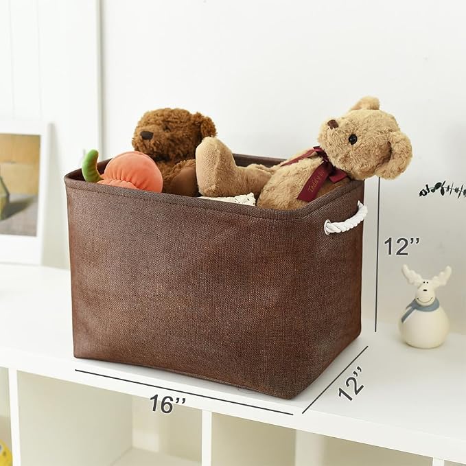 Organization and Storage Basket for Shelves - 3 Pack 16x12x12 inch Fabric Storage Cubes, Cube Storage Bin for Organizing Closet Cloth Organizer Gift Toy (White & Brown) - Image 5