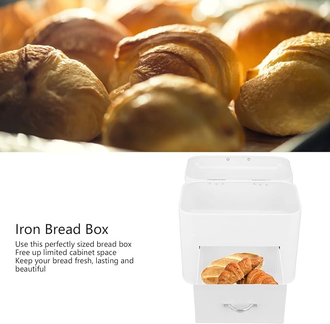 Asixxsix 2 Layer Metal Bread Box for Kitchen Countertop, Large Bread Container Bread Storage Container Metal Food Storage Bread Keeper Counter Organizer, Farmhouse Kitchen Decor (Milky White) - Image 4