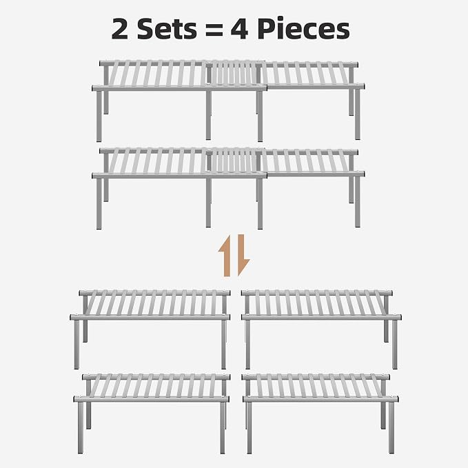 STORAGE MANIAC Expandable Cabinet Organizer Shelf, Set of 4, Gray | 15.8 inches Expandable, Stackable Wire Shelf, Spice Rack, Metal Pantry Storage for Plate Dish, Kitchen Counter Shelves - Image 6