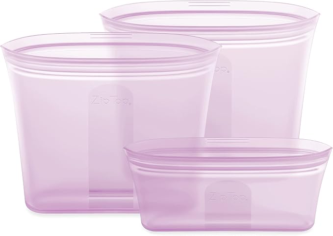 Zip Top Reusable Food Storage Bags | 3 Bag Set [Lavender] - 2 Sandwich, 1 Snack | Silicone Meal Prep Container | Microwave, Dishwasher and Freezer Safe | Made in the USA - Image 2