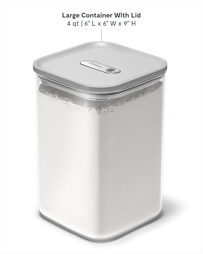 Caraway 4 qt Glass Airtight Food Storage Containers with Lids | Non-Toxic, Stackable, Space-Saving Airtight Containers for Pantry, Dry Goods, 2 Pack, Gray - Image 3