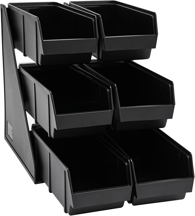 6 Compartment Serve Condiment Bin, 3-Tier Self Serve Condiment Bin Stand, Plastic Containers Storage Bins, Countertop Condiment Organizer for Coffee Shops Restaurants Bars - Image 2