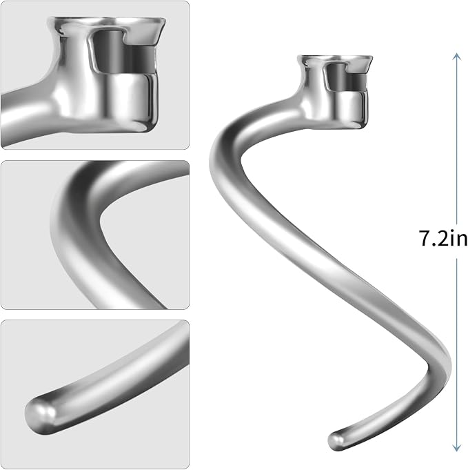 Dough Hook for KitchenAid 7 QT Bowl-lift Stand Mixers | Stainless Steel, Spiral Dough Hook Attachment for Kitchen aid attachment parts, Dishwasher Safe - Image 3
