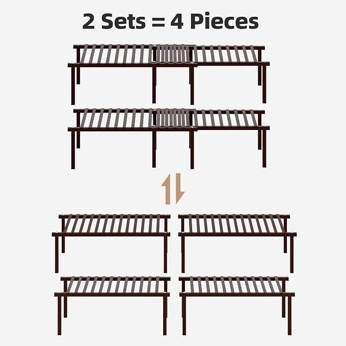 STORAGE MANIAC Expandable Cabinet Organizer Shelf, Set of 4, Brown | 15.8 inches Expandable, Stackable Wire Shelf, Spice Rack, Metal Pantry Storage for Plate Dish, Kitchen Counter Shelves - Image 6