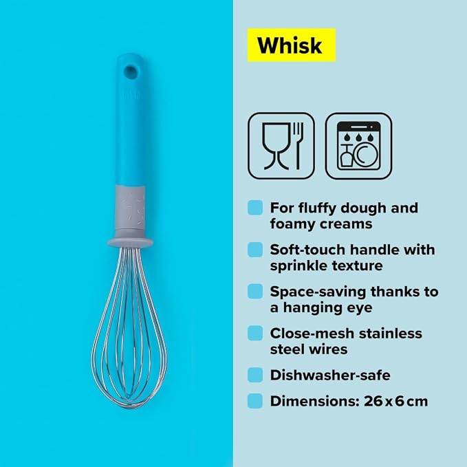 Tasty Stainless Steel Whisk, Balloon Whisk for Stirring and Whipping Ingredients, Balloon Wire Whisk, Egg and Milk Frother, Dimensions: 26 x 6 cm, Colour: Blue, Grey, Silver - Image 3
