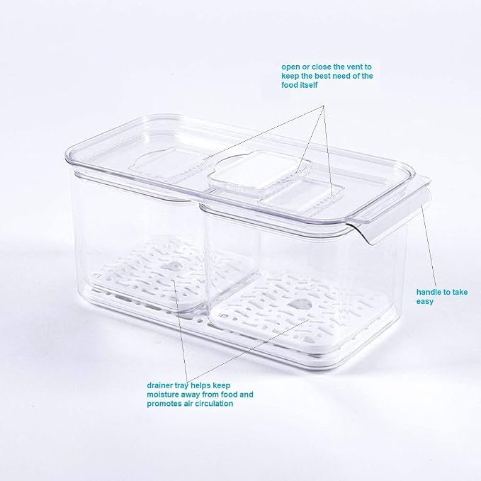 Slideep Fridge Produce Saver Food Storage Bin Containers, Stackable Refrigerator Freezer Organizer Bins with Removable Drain Tray, Fridge Fresh Keeper for Veggie, Berry, Fruits, Vegetables 6 Pack - Image 5