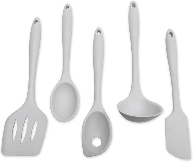 Chef Craft - Premium Silicone Kitchen Tools and Utensils Set, Non-Scratch, Withstands Temperatures up to 450°F, BPA-Free, 5 Piece Cooking Utensils Set, Gray by ChefCraft