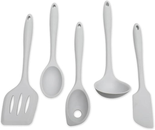 Chef Craft - Premium Silicone Kitchen Tools and Utensils Set, Non-Scratch, Withstands Temperatures up to 450°F, BPA-Free, 5 Piece Cooking Utensils Set, Gray by ChefCraft