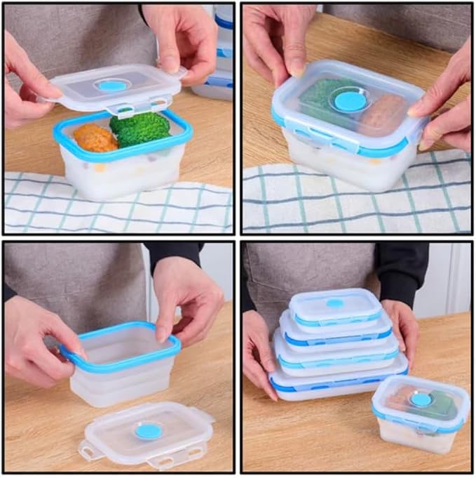 Collapsible Food Storage Containers, 4 Piece, 12 oz | Silicone, Airtight Lids, Space-Saving, Reusable Meal Prep, Microwave, Freezer & Dishwasher Safe - Image 7