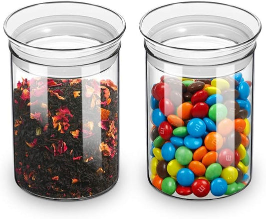 ZENS 15oz Glass Jars with Airtight Lid, Set of 2 Small Glass Storage Jars | Thick Borosilicate Clear Kitchen Canisters for Herbs, Sugar, Loose Tea Glass Storage Jars by ZENSLIFESTYLE