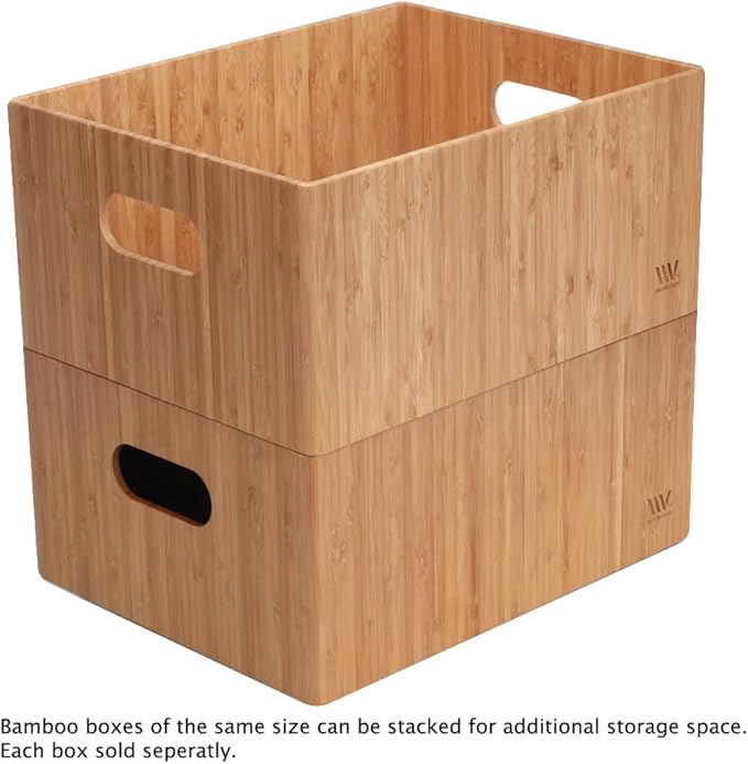 MobileVision Bamboo Storage Box, 14”x11”x 6.5”, Durable Bin w/ Handles, Stackable - For Toys Bedding Clothes Baby Essentials Arts & Crafts Closet & Office Shelf - Image 5