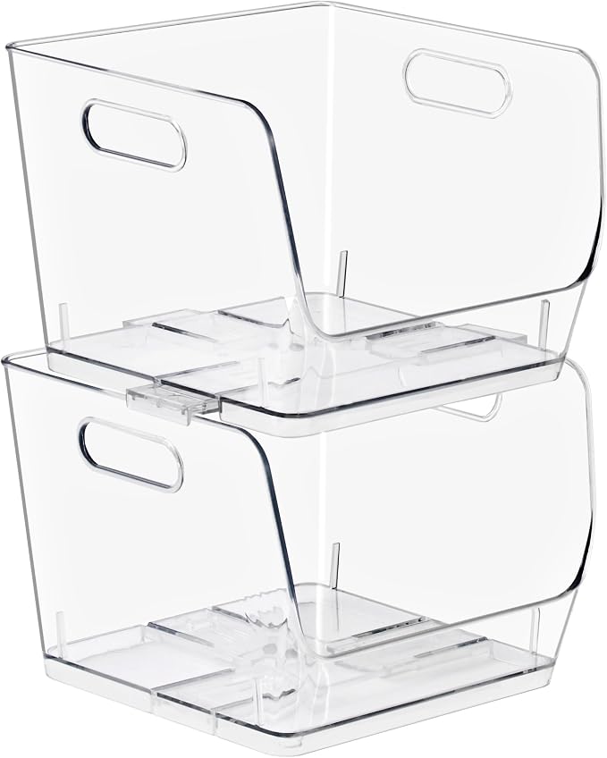 Sorbus Stackable Storage Bins Open Front, Clear Stackable Storage Bins, Pantry Bins for Storage and Organization, Acrylic Stackable Bins for Kitchen, Clear Pantry Organizer Bins (Medium Square 2 Pack) by Sorbus