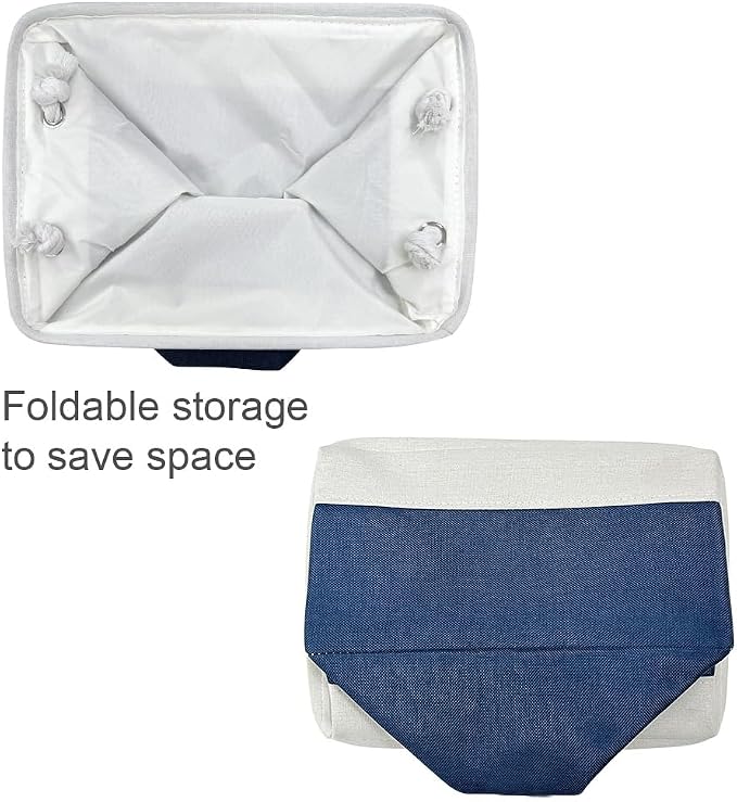 Storage Bins for Shelves - 1 Pack 13.8x9.7x6.7 inch Collapsible Storage Basket for Organizing, Dog Toy Bin for Closet Organizer laundry Cloth Nursery (White & Jean Blue) - Image 8