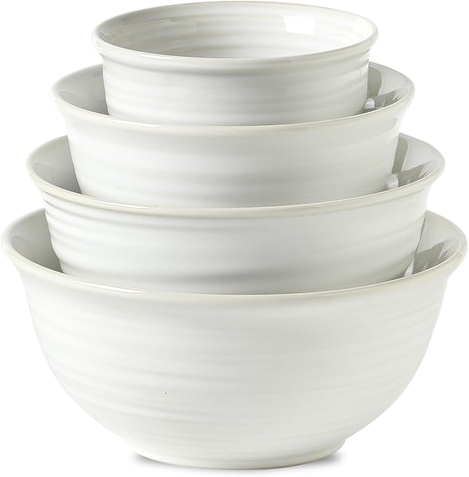 Hasense Ceramic Mixing Bowls, 2.1/1.5/1.0/0.5 Qt, Nesting Bowls for Cooking, Baking, Serving Dishes for Salad, Fruits, Popcorn, Dishwasher & Microwave Safe, Set of 4, Clay-Infused White by Hasense