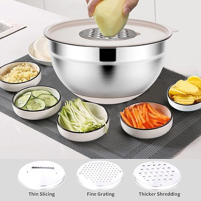Rottay 20PCS Stainless Steel Mixing Bowls with Airtight Lids Set | Includes 3 Grater Attachments and Non-Slip Bottoms with Size 7, 4, 3, 2, 1.5, 1QT Nesting Bowls for Baking, Meal Prep - Image 3